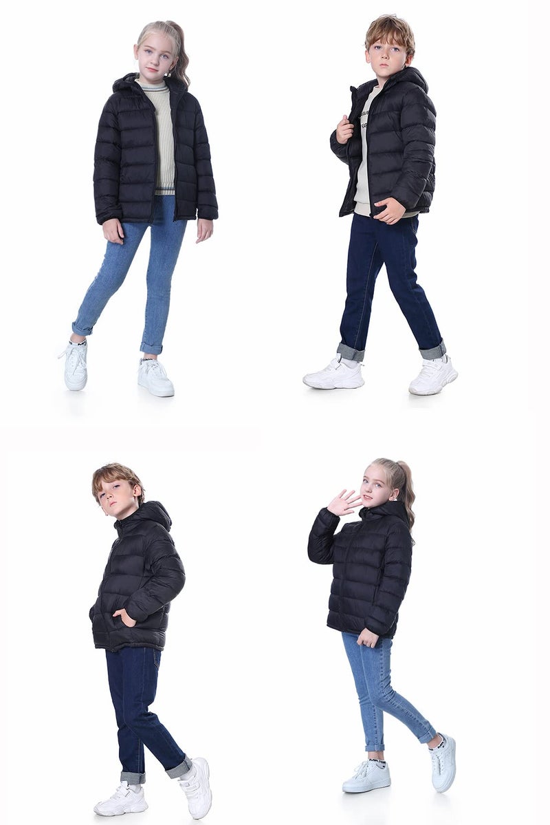 CECORC Winter Outwear Coats for Kids with Hoods (Padded) Light Puffer Jacket for Outdoor, Black, M (8) - Image 4